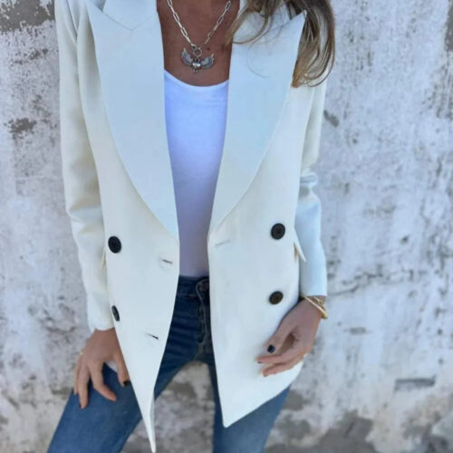 Ivory Collared Long Sleeve Blazer