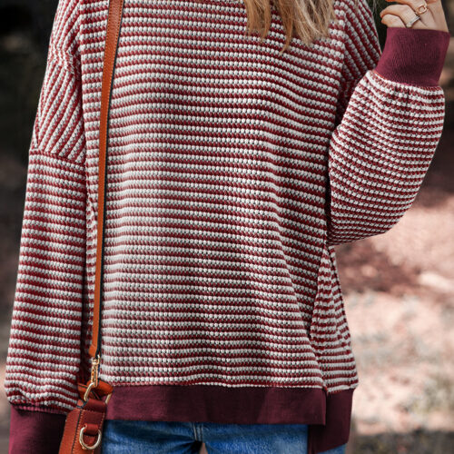 Red Stripe Colorblock Knit Pullover