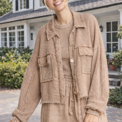 Latte Mineral Wash Cropped Shacket