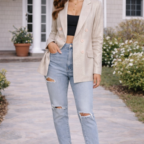 Beige Metallic Blazer