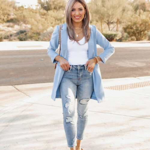 Baby Blue Lined Long Blazer Jacket