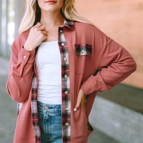 Strawberry Plaid Button-Down Collared Jacket