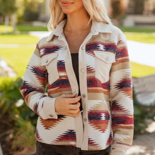Multicolor Western Aztec Button-Up Shacket